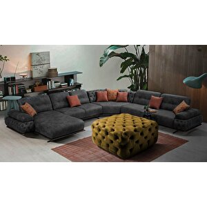 Kare Chester Model Kapitoneli Orta Puf- Modern Puf Altın Sarısı