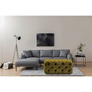 Kare Chester Model Kapitoneli Orta Puf- Modern Puf Altın Sarısı
