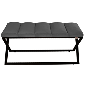 Varcera Sliced Puf - Siyah Çapraz Metal Ayaklı, Dilimli Model Bench Puf Gri