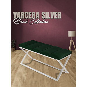 Varcera Silver Sliced Bench Çapraz Metal Ayaklı Dilimli Model Puf Yeşil