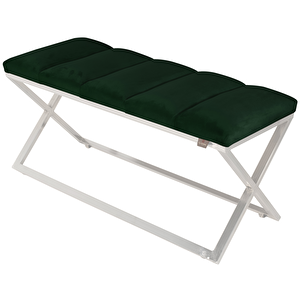 Varcera Silver Sliced Bench Çapraz Metal Ayaklı Dilimli Model Puf Yeşil