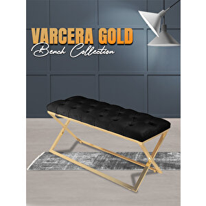 Varcera Gold Bench Çapraz Metal Ayaklı Kapitoneli Model Puf Antrasit