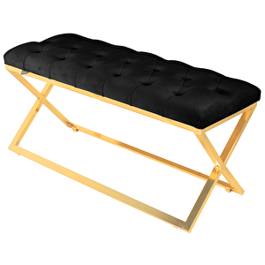 Varcera Gold Bench Çapraz Metal Ayaklı Kapitoneli Model Puf Antrasit