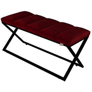 Varcera Sliced Puf - Siyah Çapraz Metal Ayaklı, Dilimli Model Bench Puf Bordo