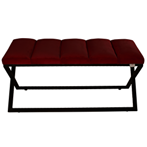 Varcera Sliced Puf - Siyah Çapraz Metal Ayaklı, Dilimli Model Bench Puf Bordo