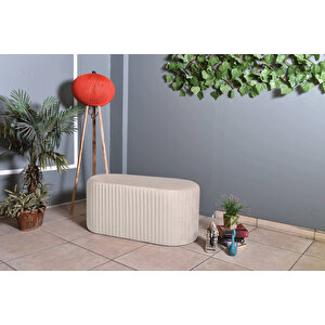 Velluto Lungo Lounge Puf - 90cm Oval Dekoratif Puf Koltuk Krem