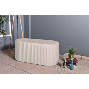 Velluto Lungo Lounge Puf - 90cm Oval Dekoratif Puf Koltuk Krem
