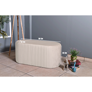 Velluto Lungo Lounge Puf - 90cm Oval Dekoratif Puf Koltuk Krem