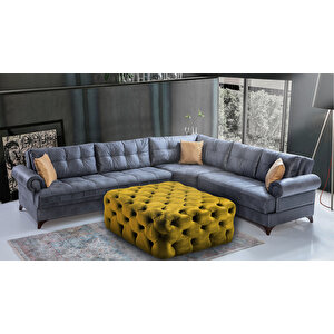 Kare Chester Model Kapitoneli Orta Puf- Modern Puf Hardal