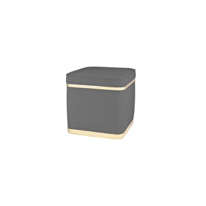 Zengo Gold Twin Line Kare Puf ,dekoratif Makyaj Masası Pufu Gri