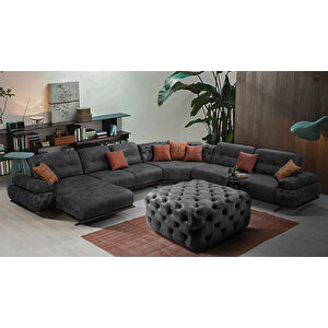 Kare Chester Model Kapitoneli Orta Puf- Modern Puf Gri