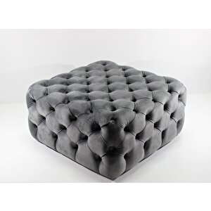 Kare Chester Model Kapitoneli Orta Puf- Modern Puf Gri