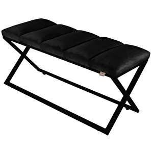Varcera Sliced Puf - Siyah Çapraz Metal Ayaklı, Dilimli Model Bench Puf Antrasit