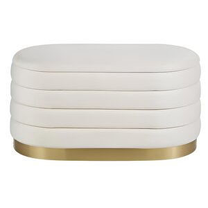 Lungo Long Line Puf Luxery Gold Kaplama Dekoratif Puf Koltuk Krem
