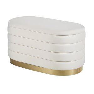 Lungo Long Line Puf Luxery Gold Kaplama Dekoratif Puf Koltuk Krem