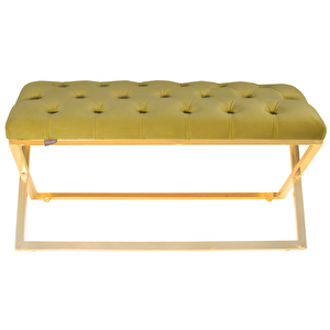 Varcera Gold Bench Çapraz Metal Ayaklı Kapitoneli Model Puf Hardal