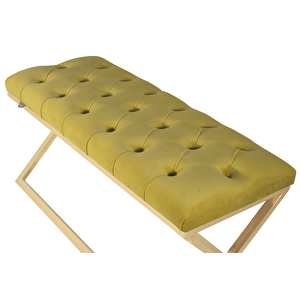 Varcera Gold Bench Çapraz Metal Ayaklı Kapitoneli Model Puf
