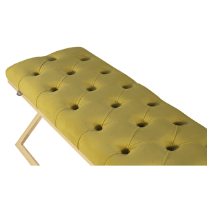 Varcera Gold Bench Çapraz Metal Ayaklı Kapitoneli Model Puf