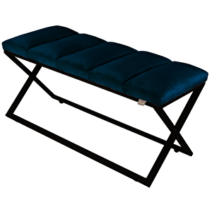 Varcera Sliced Puf - Siyah Çapraz Metal Ayaklı, Dilimli Model Bench Puf Mavi
