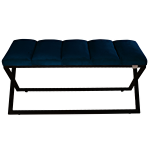 Varcera Sliced Puf - Siyah Çapraz Metal Ayaklı, Dilimli Model Bench Puf Mavi