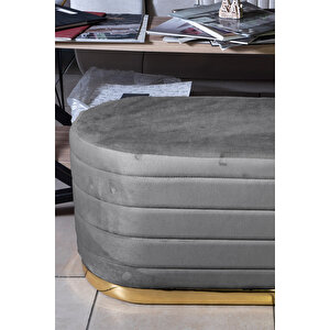 Lungo Long Line Puf Luxery Gold Kaplama Dekoratif Puf Koltuk Gri