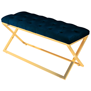 Varcera Gold Bench Çapraz Metal Ayaklı Kapitoneli Model Puf Mavi