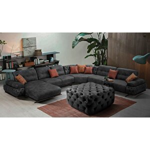 Kare Chester Model Kapitoneli Orta Puf- Modern Puf Antrasit