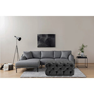 Kare Chester Model Kapitoneli Orta Puf- Modern Puf Antrasit