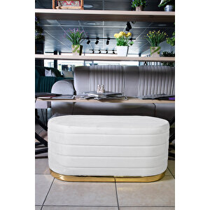 Lungo Long Line Puf Luxery Gold Kaplama Dekoratif Puf Koltuk Beyaz
