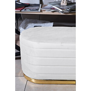 Lungo Long Line Puf Luxery Gold Kaplama Dekoratif Puf Koltuk Beyaz