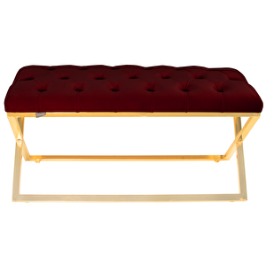 Varcera Gold Bench Çapraz Metal Ayaklı Kapitoneli Model Puf Bordo