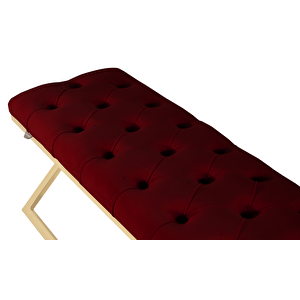 Varcera Gold Bench Çapraz Metal Ayaklı Kapitoneli Model Puf