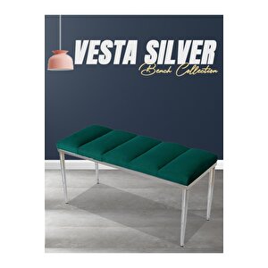 Vesta Silver Bench Luxery Metal Ayaklı Puf Yeşil