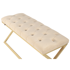 Varcera Gold Bench Çapraz Metal Ayaklı Kapitoneli Model Puf