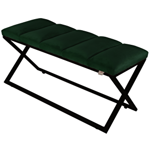 Varcera Sliced Puf - Siyah Çapraz Metal Ayaklı, Dilimli Model Bench Puf Yeşil