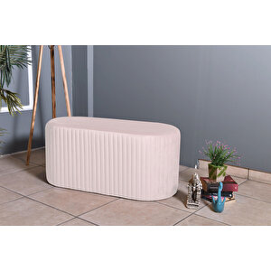 Velluto Lungo Lounge Puf - 90cm Oval Dekoratif Puf Koltuk Beyaz