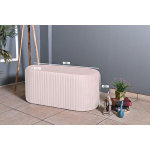 Velluto Lungo Lounge Puf - 90cm Oval Dekoratif Puf Koltuk Beyaz