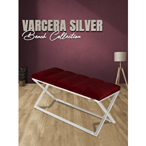 Varcera Silver Sliced Bench Çapraz Metal Ayaklı Dilimli Model Puf Bordo