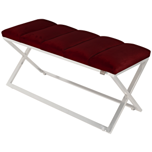Varcera Silver Sliced Bench Çapraz Metal Ayaklı Dilimli Model Puf Bordo