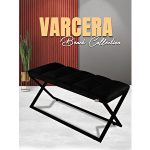 Varcera Sliced Puf - Siyah Çapraz Metal Ayaklı, Dilimli Model Bench Puf Siyah