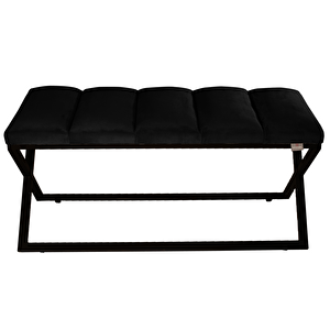 Varcera Sliced Puf - Siyah Çapraz Metal Ayaklı, Dilimli Model Bench Puf Siyah
