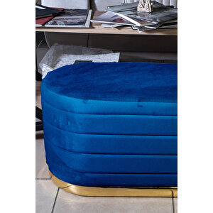 Lungo Long Line Puf Luxery Gold Kaplama Dekoratif Puf Koltuk Mavi