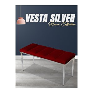 Vesta Silver Bench Luxery Metal Ayaklı Puf Bordo