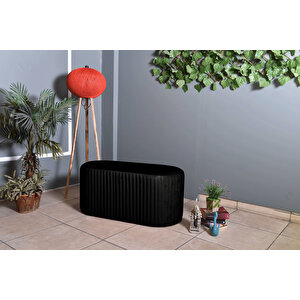 Velluto Lungo Lounge Puf - 90cm Oval Dekoratif Puf Koltuk Siyah