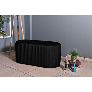Velluto Lungo Lounge Puf - 90cm Oval Dekoratif Puf Koltuk Siyah