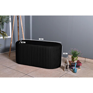 Velluto Lungo Lounge Puf - 90cm Oval Dekoratif Puf Koltuk Siyah