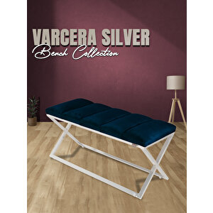 Varcera Silver Sliced Bench Çapraz Metal Ayaklı Dilimli Model Puf Mavi