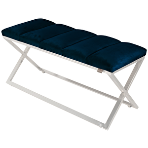 Varcera Silver Sliced Bench Çapraz Metal Ayaklı Dilimli Model Puf Mavi