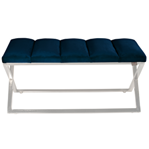 Varcera Silver Sliced Bench Çapraz Metal Ayaklı Dilimli Model Puf Mavi