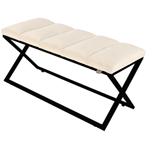 Varcera Sliced Puf - Siyah Çapraz Metal Ayaklı, Dilimli Model Bench Puf Beyaz